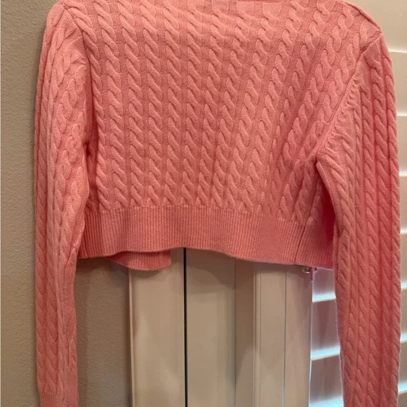 Sandro Pink Cable-Knit Cropped Cardigan with Pearl Buttons. Cashmere/wool. NWT - Picture 4 of 6